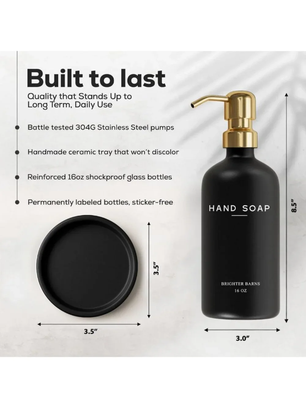 Elegant Refillable Glass Hand Soap Dispenser Set for Black & Gold Bathroom Decor